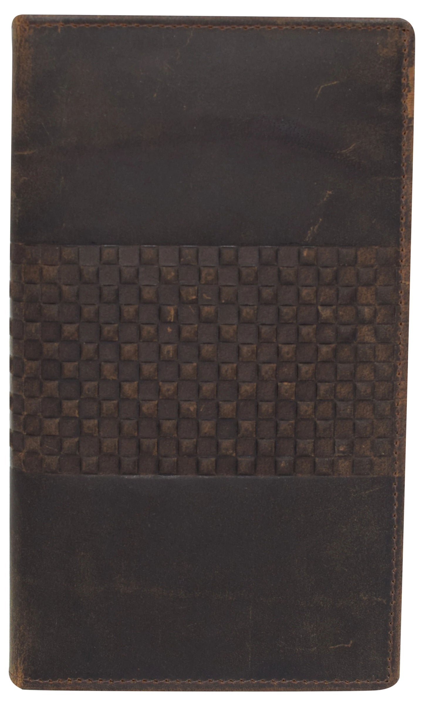 Hunter Brown Leather Checkbook 19 Credit Card Organizer Long Wallet Checkered