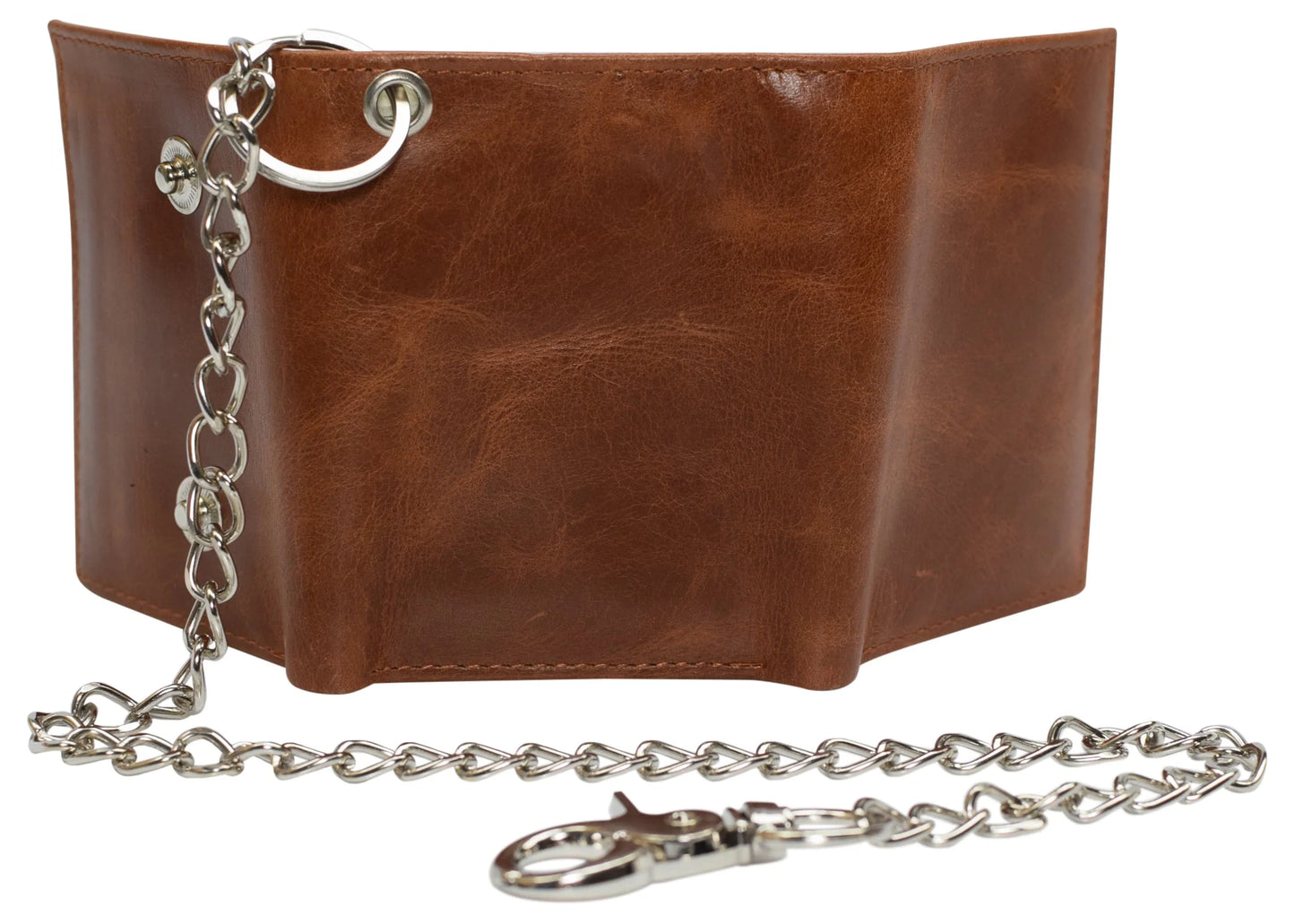 RFID Blocking Hunter Brown Leather Biker'S Wallet Steel Chain Motorcyclist