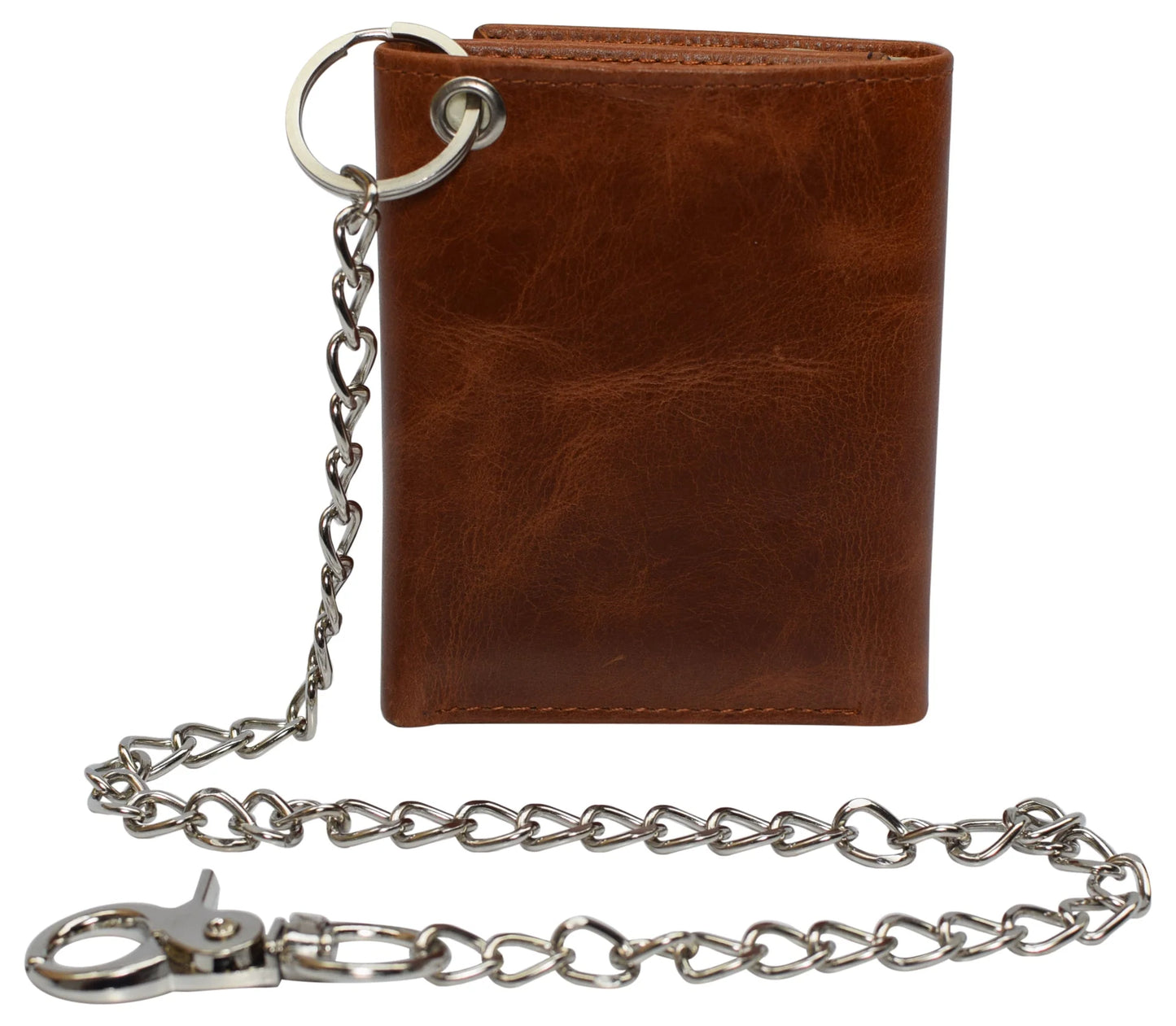 RFID Blocking Hunter Brown Leather Biker'S Wallet Steel Chain Motorcyclist