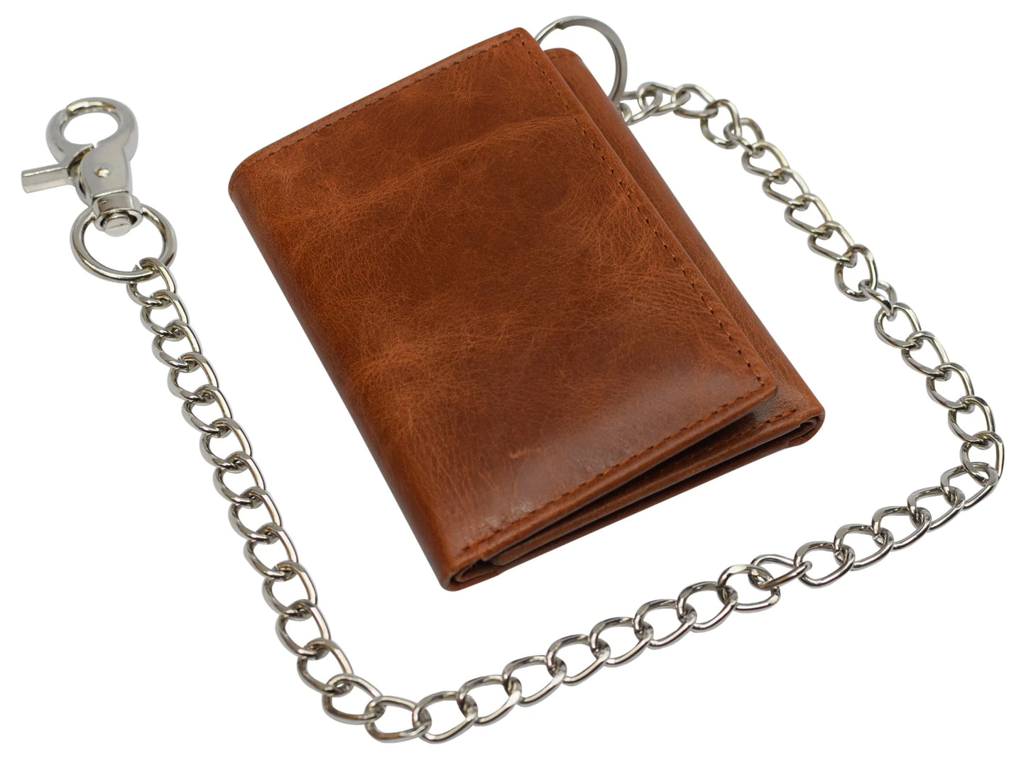 RFID Blocking Hunter Brown Leather Biker'S Wallet Steel Chain Motorcyclist