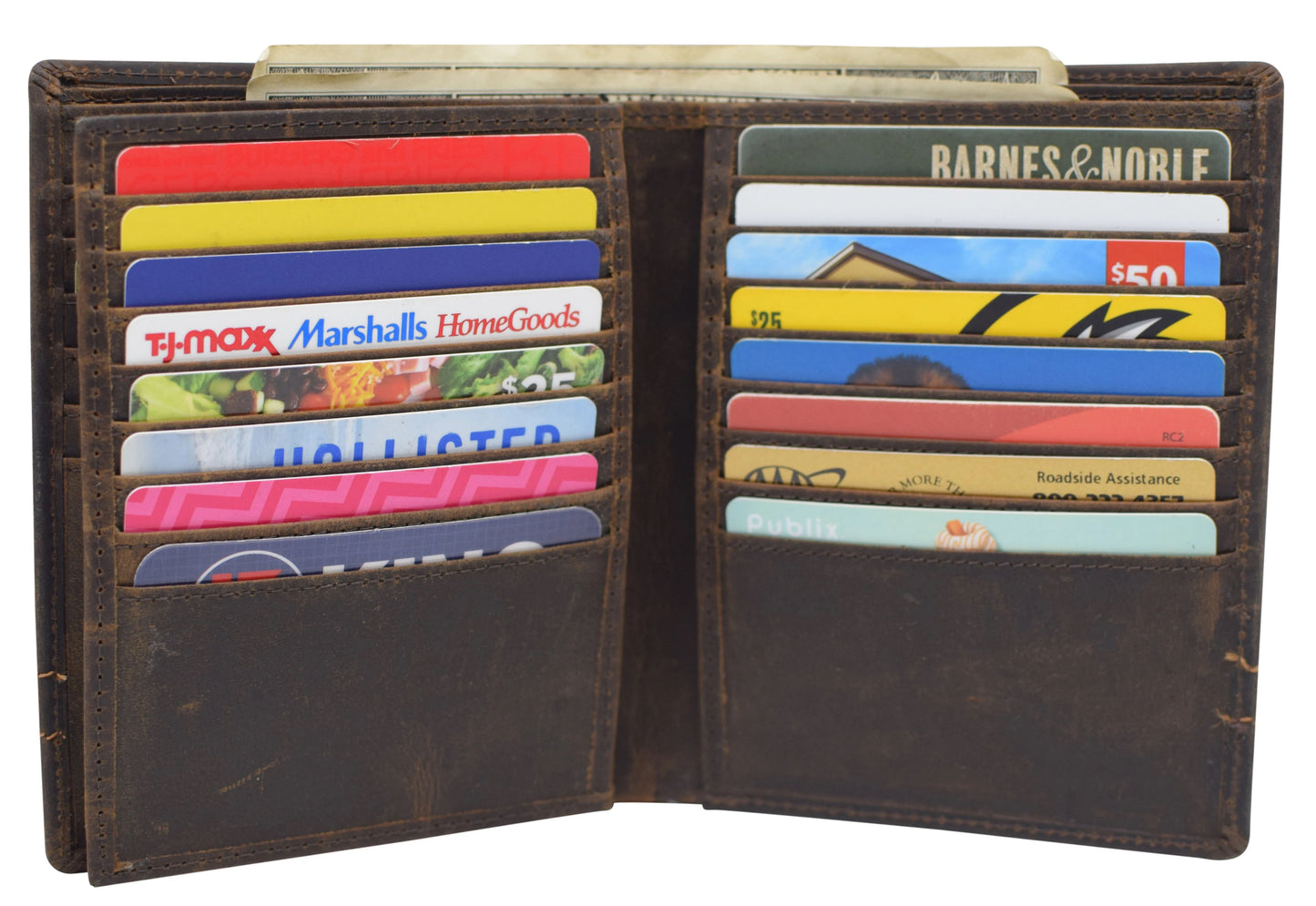 RFID Blocking Hunter Brown Genuine Leather Bifold Hipster Wallet Center Flap