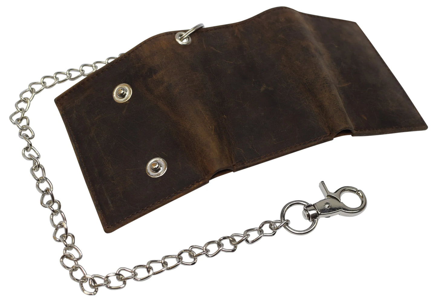 RFID Blocking Hunter Brown Leather Biker'S Wallet Steel Chain Motorcyclist