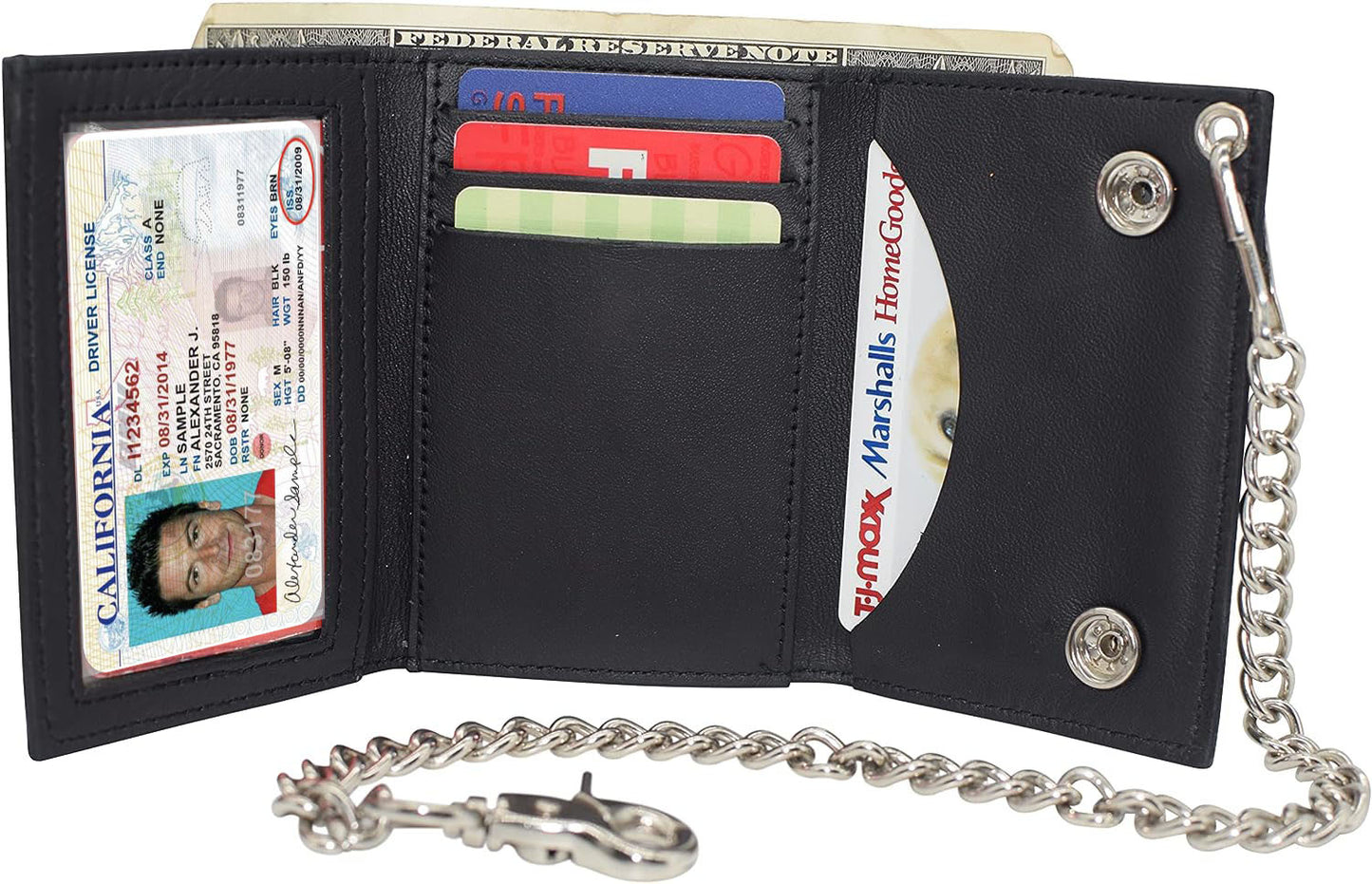 Genuine Leather Biker Wallet Steel Chain Trucker Motorcyclist Novelty Print