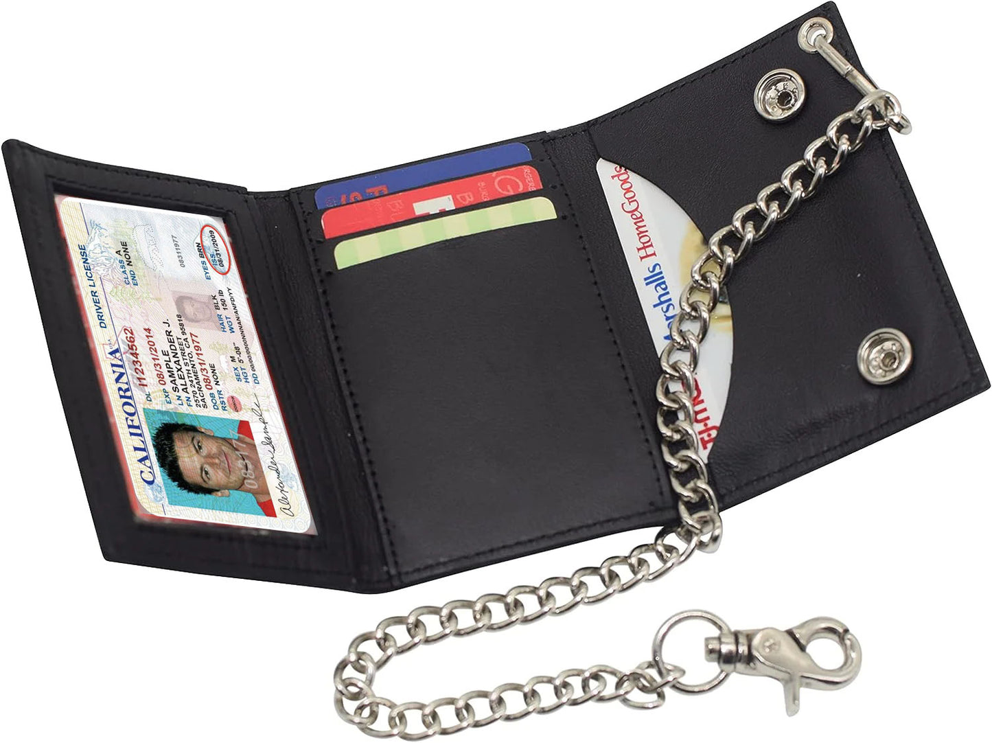 Genuine Leather Biker Wallet Steel Chain Trucker Motorcyclist Novelty Print