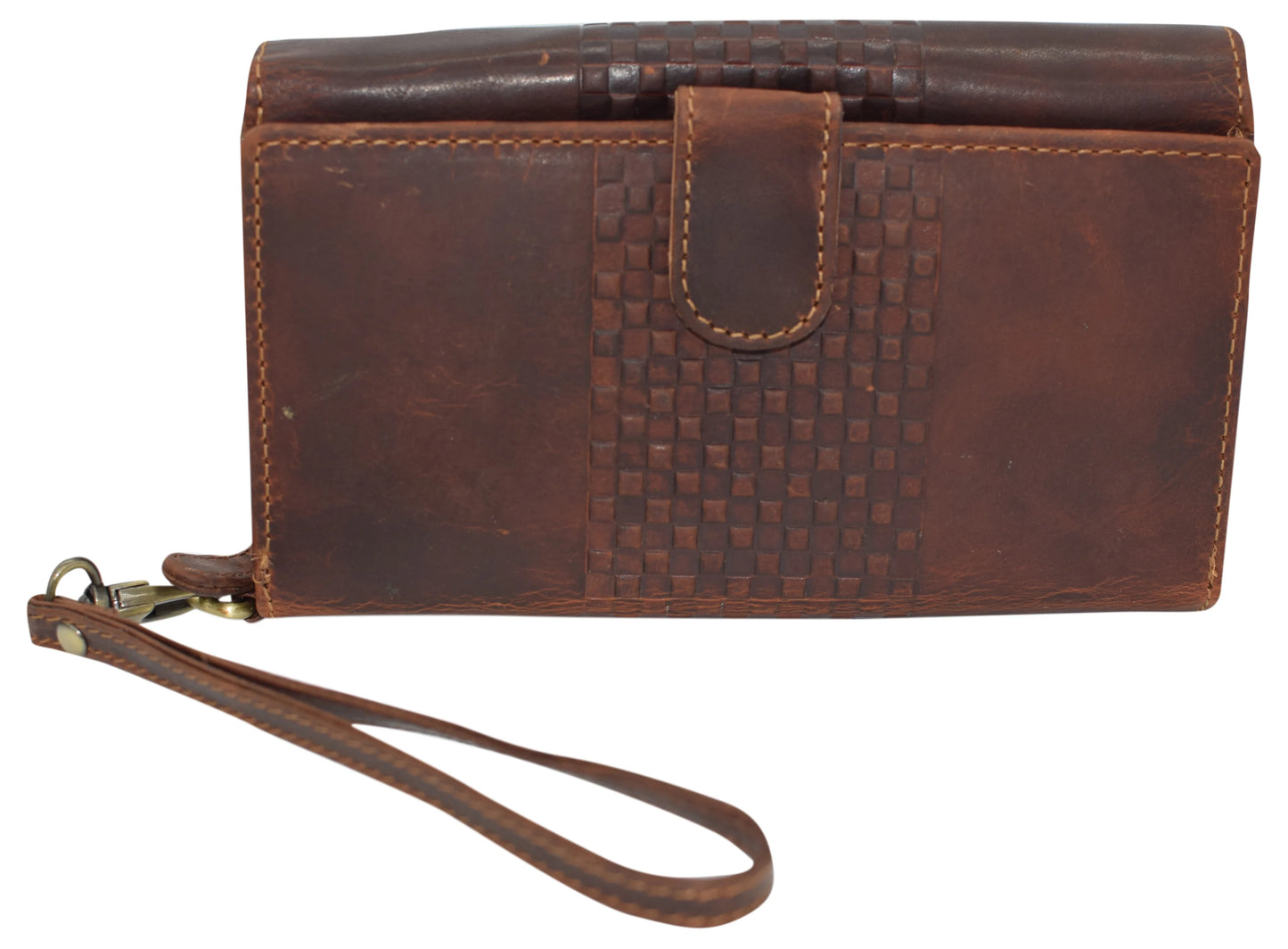 Hunter Brown RFID Blocking Leather Women Checkbook Cover Clutch Wallet