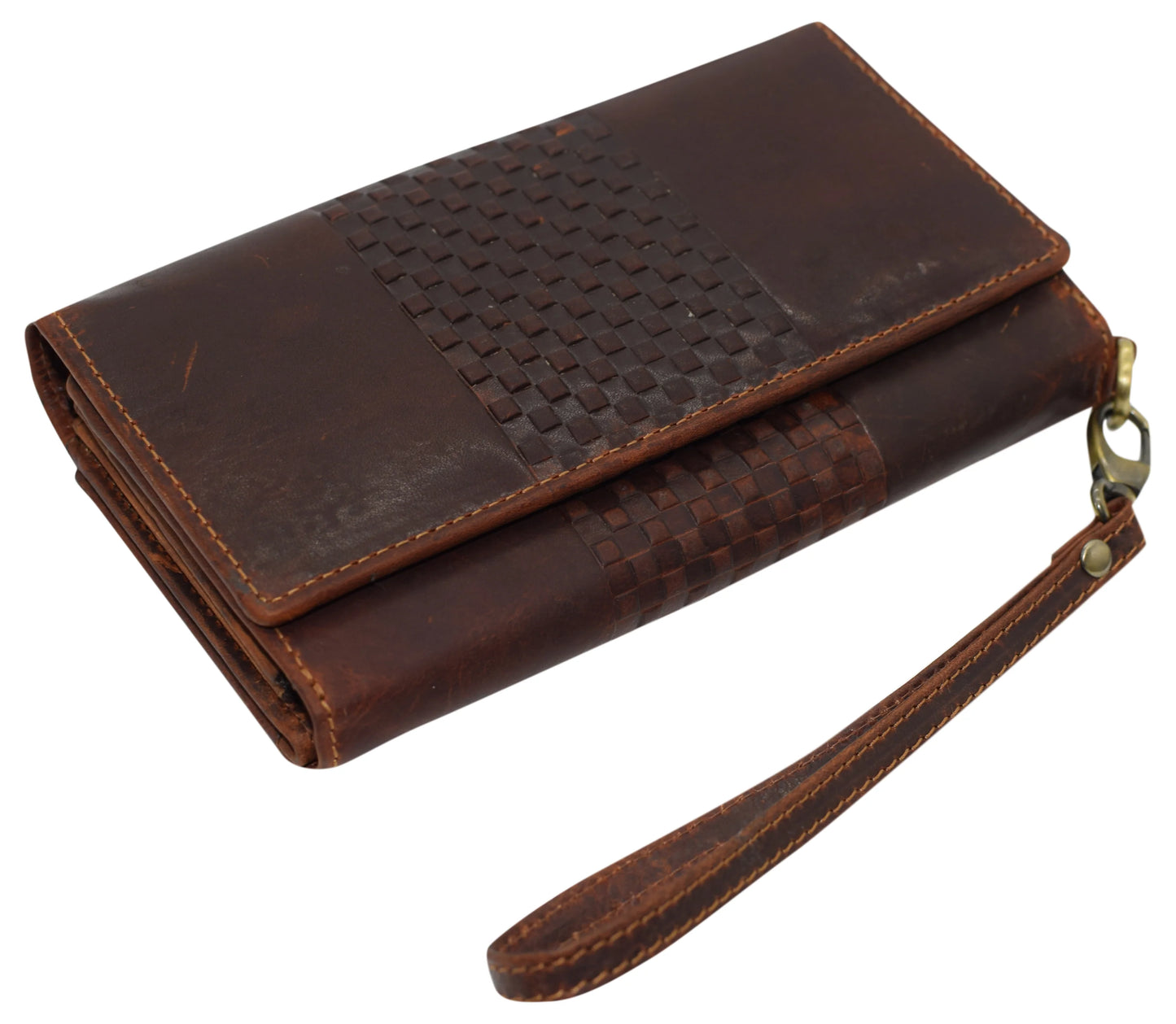 Hunter Brown RFID Blocking Leather Women Checkbook Cover Clutch Wallet