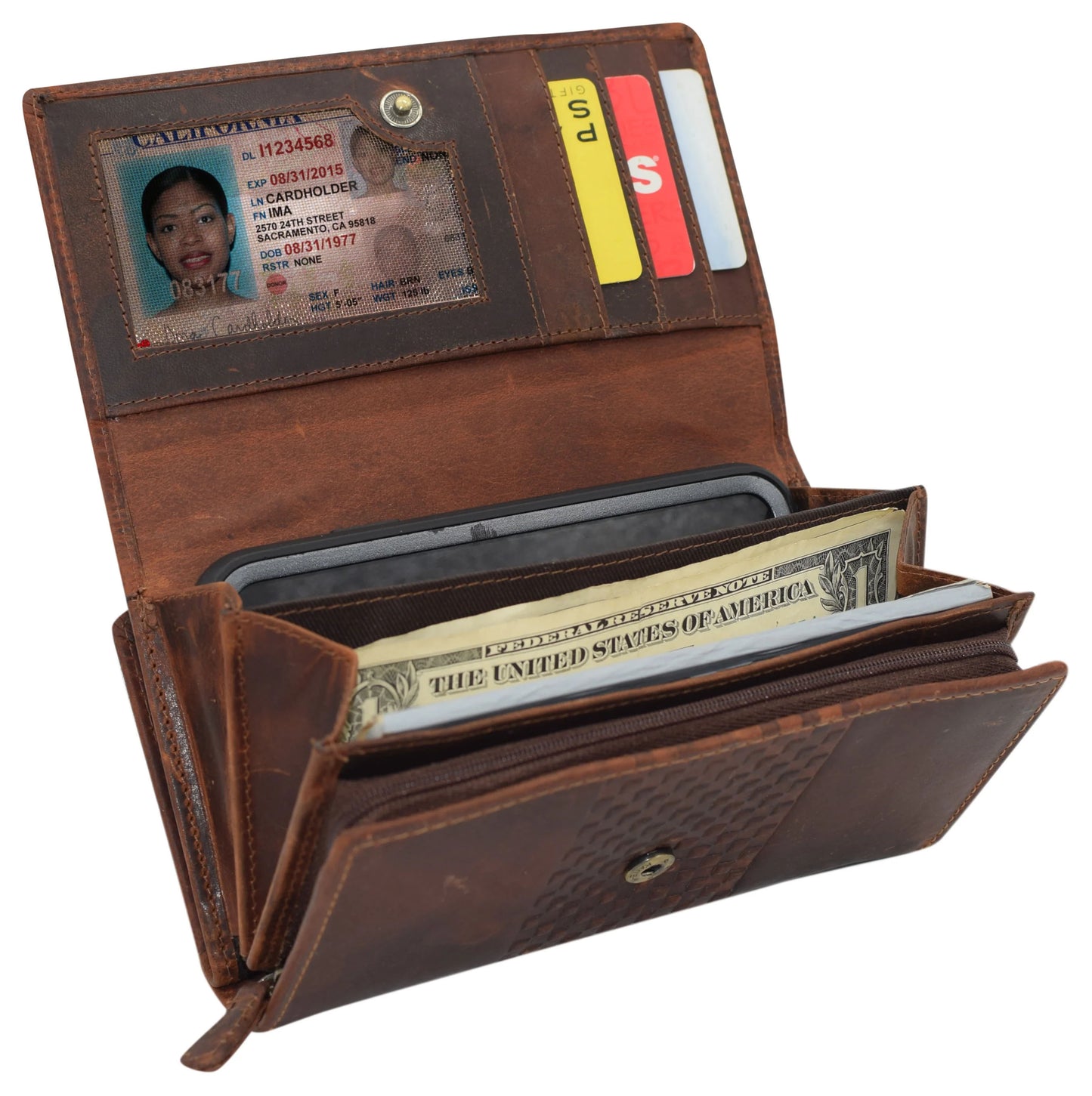 Hunter Brown RFID Blocking Leather Women Checkbook Cover Clutch Wallet