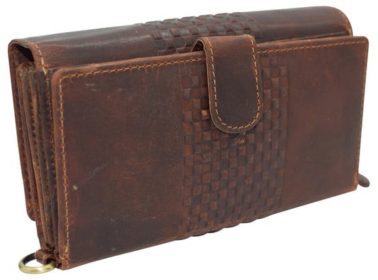 Hunter Brown RFID Blocking Leather Women Checkbook Cover Clutch Wallet