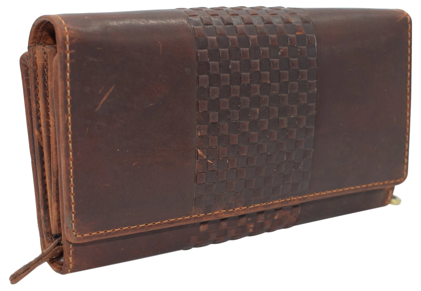 Hunter Brown RFID Blocking Leather Women Checkbook Cover Clutch Wallet