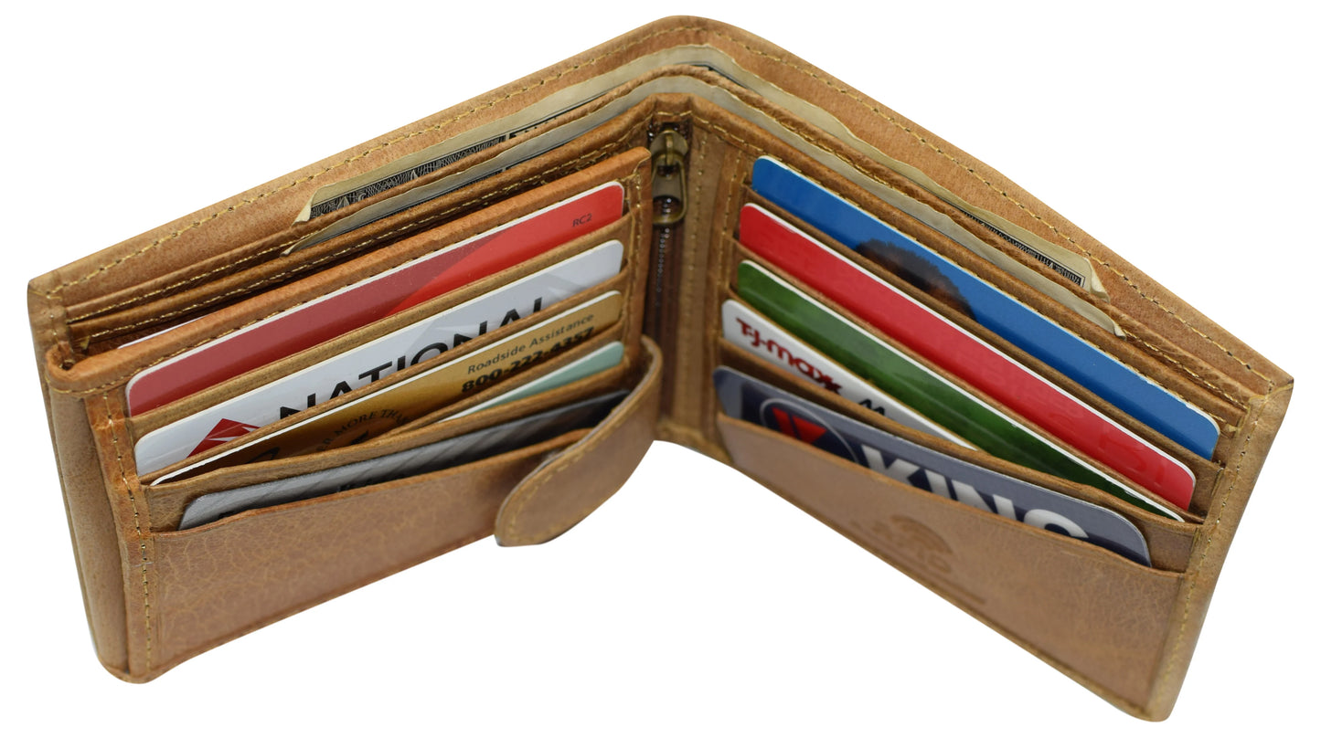 RFID Blocking Vintage Leather Bifold Wallet Flap Open ID Holder