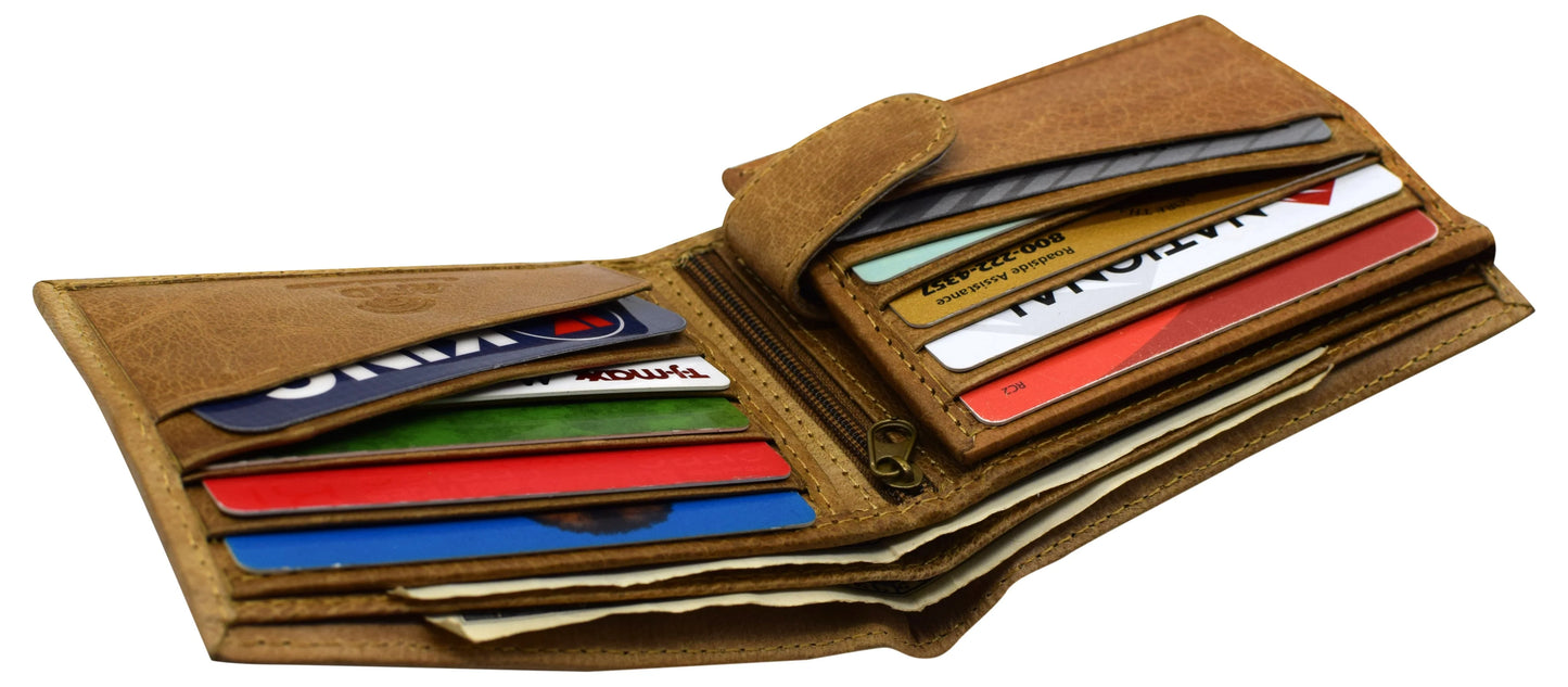 RFID Blocking Vintage Leather Bifold Wallet Flap Open ID Holder