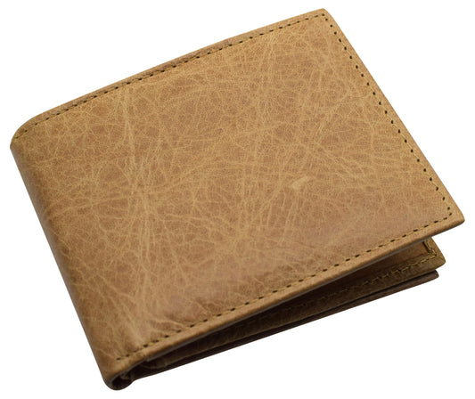 Hunter Tan Leather RFID Blocking Bifold Hipster Wallet Center Flap ID Holder