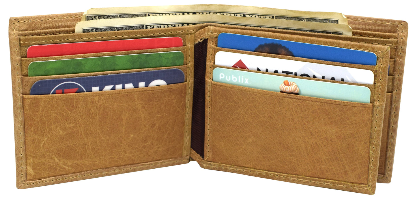 Hunter Tan Leather RFID Blocking Bifold Hipster Wallet Center Flap ID Holder