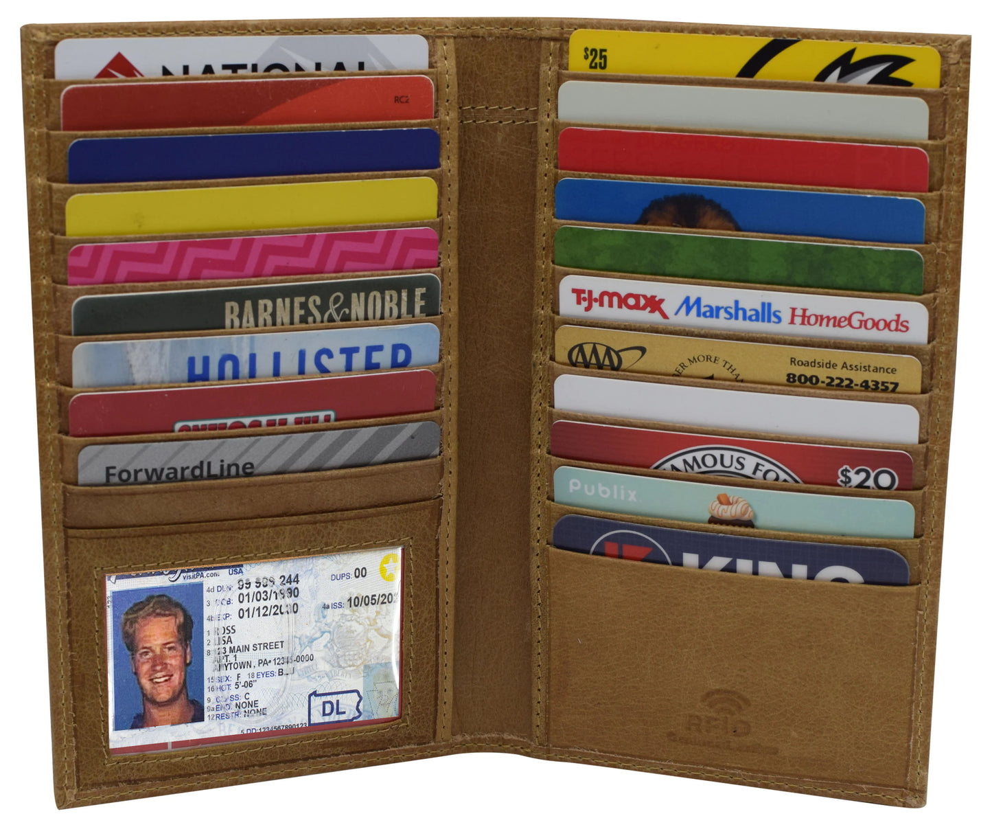 RFID Blocking Leather Checkbook Cover Men's Secretary Wallet 19 Card Holder High Capacity
