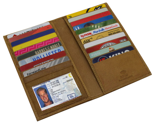 RFID Blocking Vintage Leather Checkbook Cover Secretary Wallet 19 Card Holder