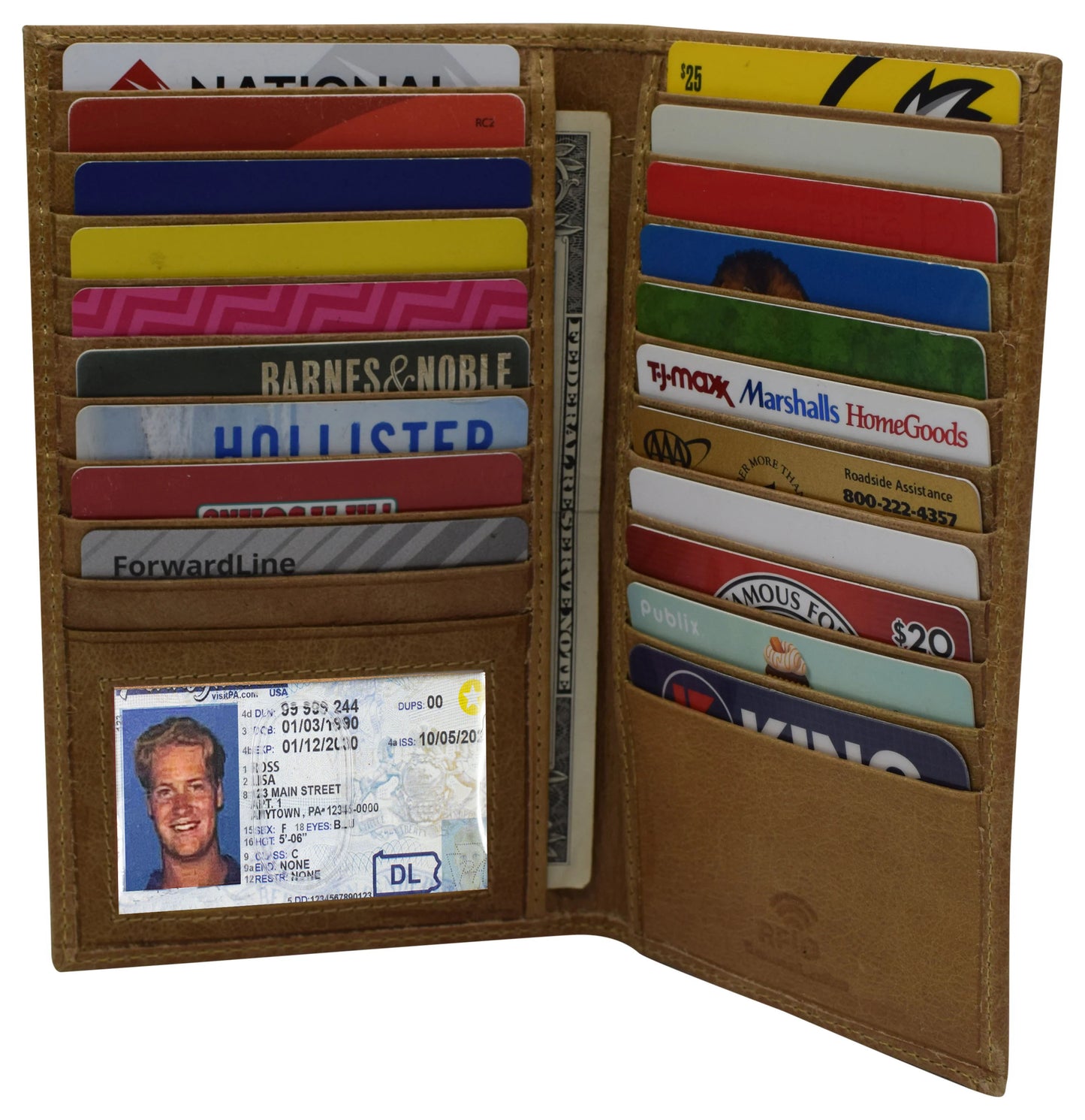 RFID Blocking Leather Checkbook Cover Men's Secretary Wallet 19 Card Holder High Capacity