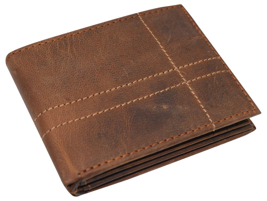 RFID Blocking Vintage Leather Bifold Wallet Double ID Windows Holder