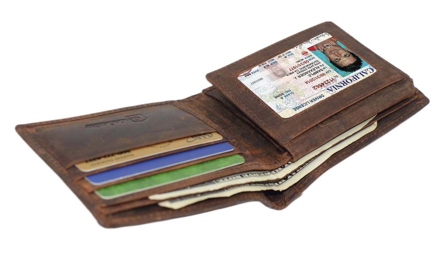 Hunter Brown RFID Blocking Leather Bifold Wallet Flip Up Patriotic Rodeo Bull