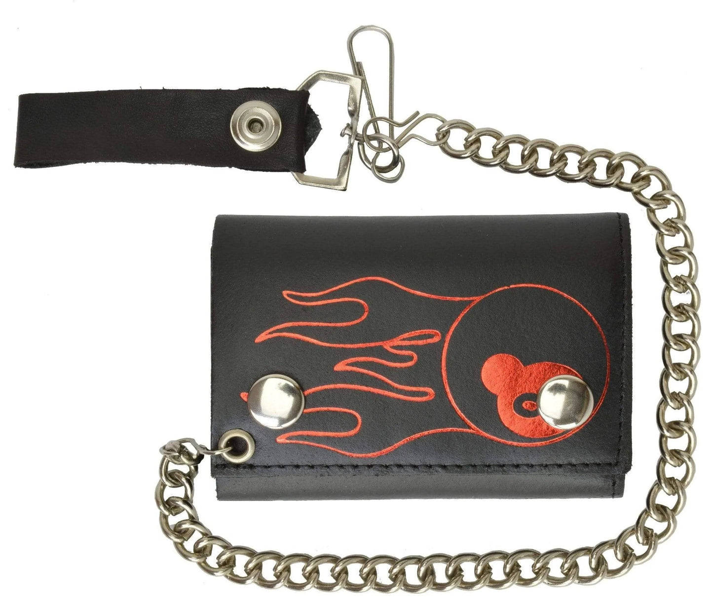 Men's Leather Biker Wallet Steel Chain Trucker Motorcyclist Novelty Print