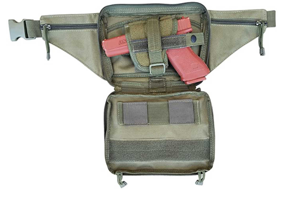 Pistol Fanny Pack Concealed Carry Holder 4 Compartment Durable Canvas Waist Bag CCW