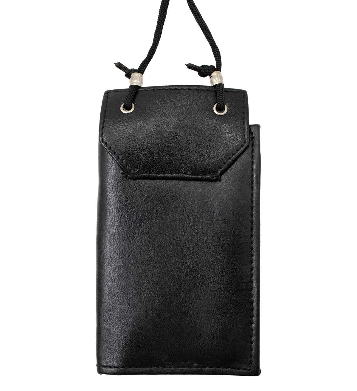 RFID BLocking Black Genuine Leather Neck Strap ID Badge 6 Credit Card Billfold Holder Zip Lanyard Wallet
