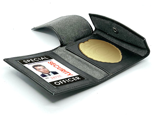 RFID Blocking Black Leather Men's Conceal Carry Badge Wallet License Universal Shield