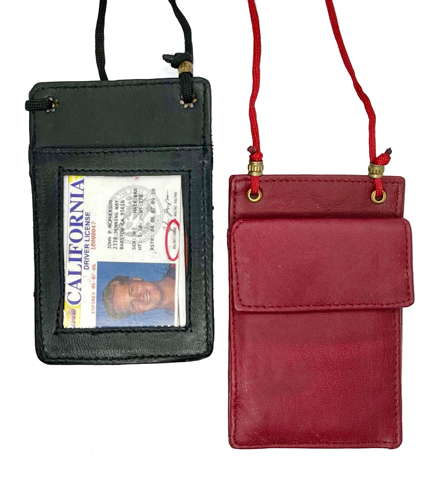 RFID Blocking Genuine Leather ID Badge Holder Credit Card Wallet with Lanyard Adjustable Neck Strap