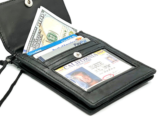 RFID Blocking Genuine Leather Passport Holder Credit Card Organizer with Lanyard Neck Strap