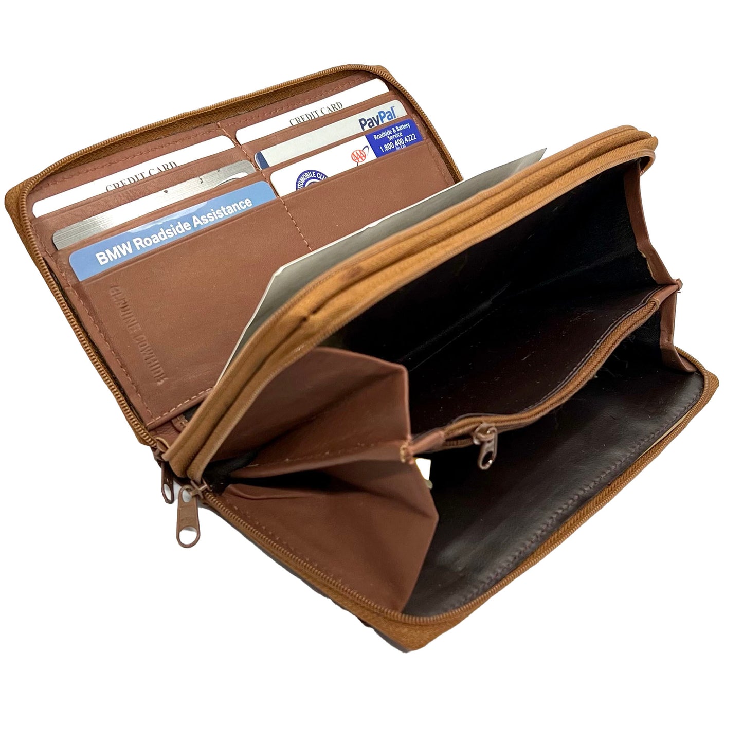 Genuine Leather Checkbook Secretary Accordion Wallet 2 Zipper Clutch Credit Card Organizer RFID Blocking