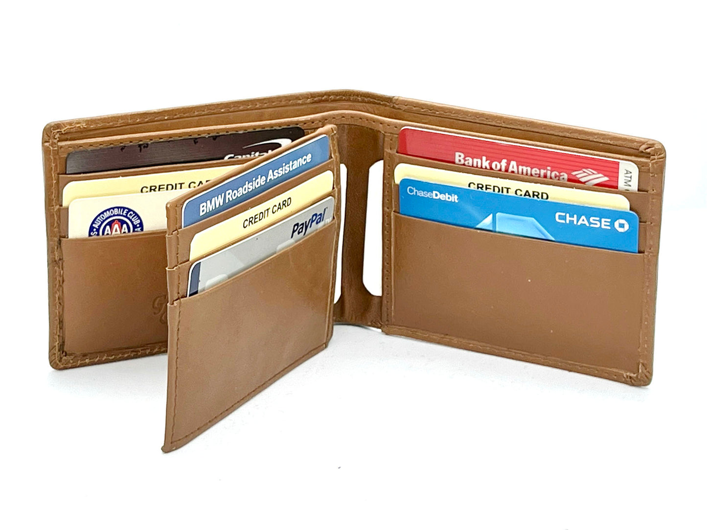 Tan RFID Blocking Premium Leather enter Flap Bifold Wallet