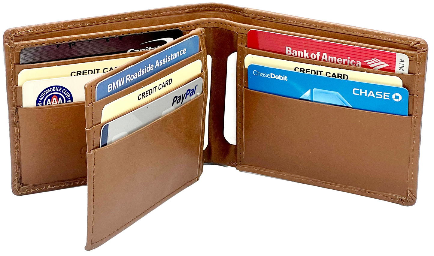 Tan RFID Blocking Premium Leather enter Flap Bifold Wallet