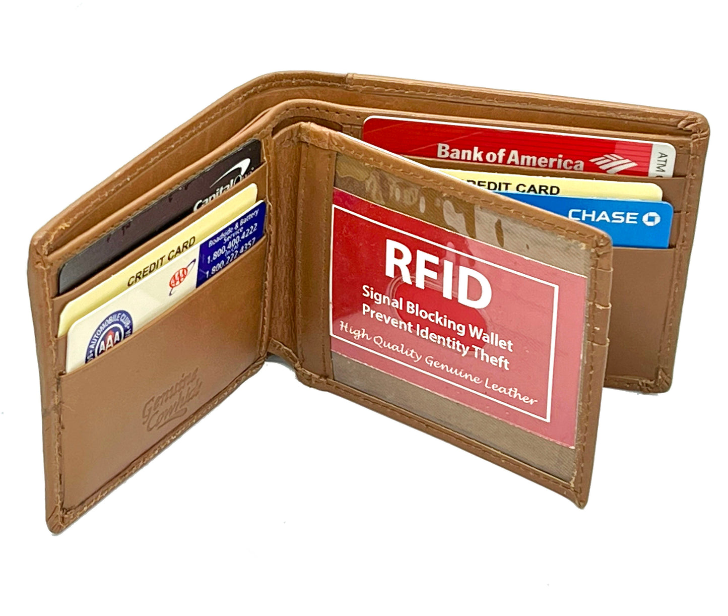 Tan RFID Blocking Premium Leather enter Flap Bifold Wallet