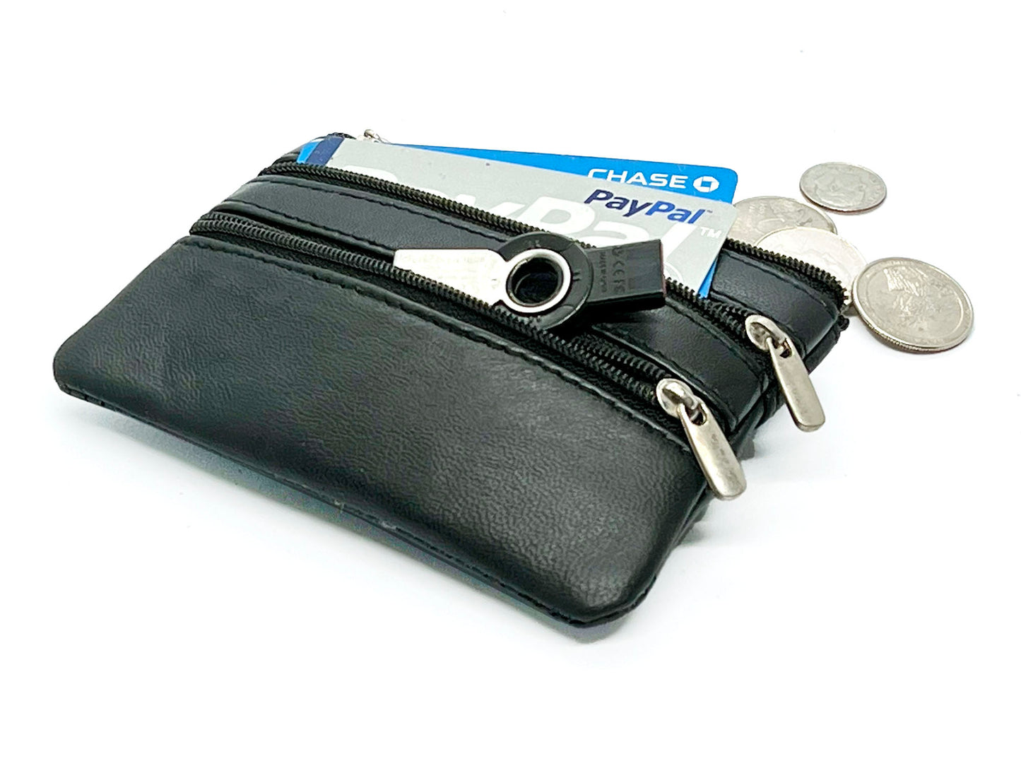 Genuine Leather Coin Purse ID Credit Card Holder Keychain Key Ring
