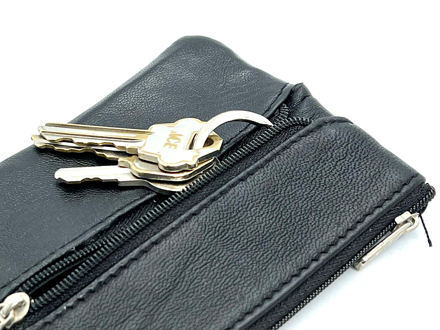 Genuine Leather Coin Purse ID Credit Card Holder Keychain Key Ring