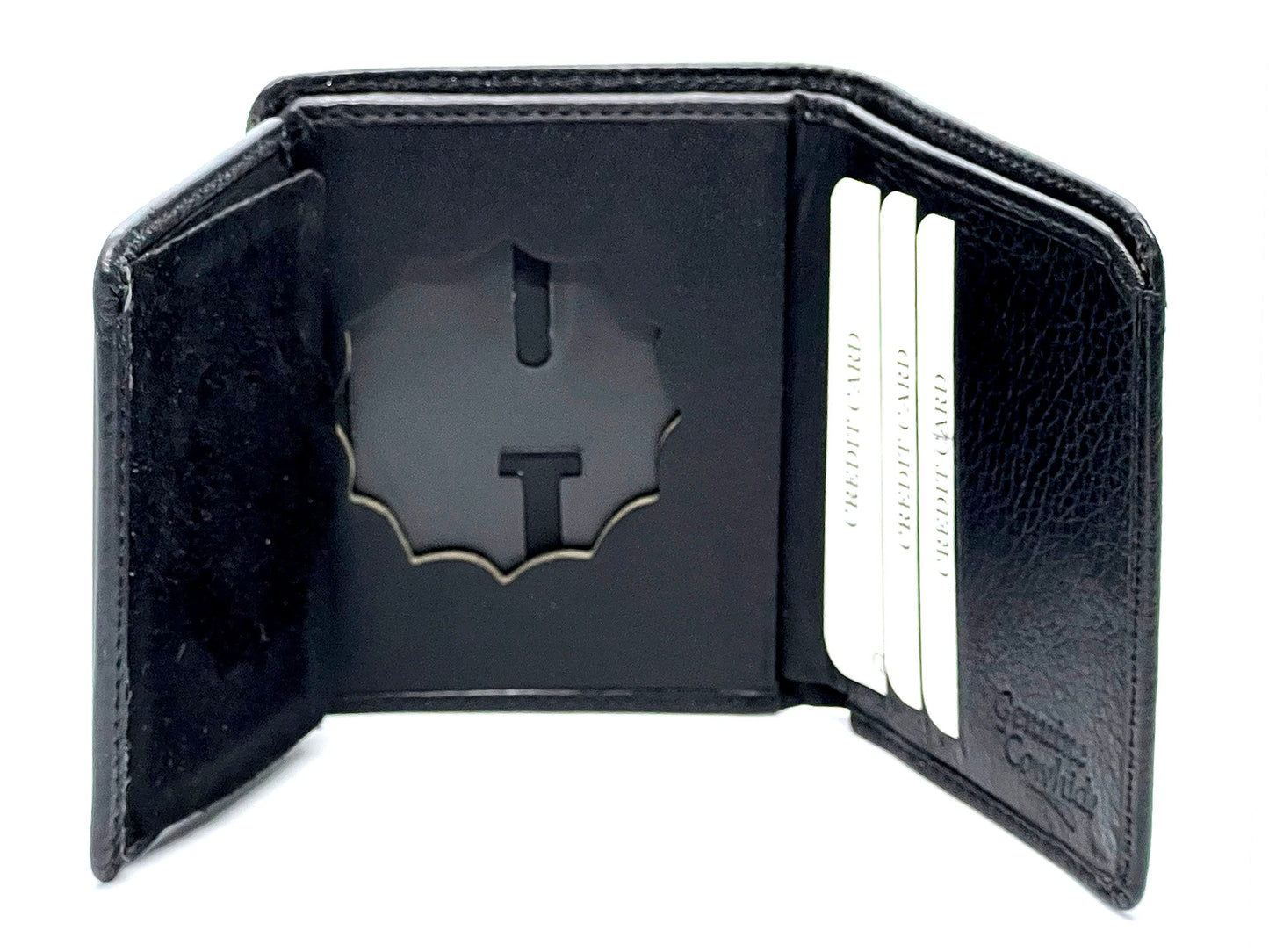 RFID Blocking Black Leather Men's Conceal Carry Badge Wallet License Security 12 Point Star Shield badge