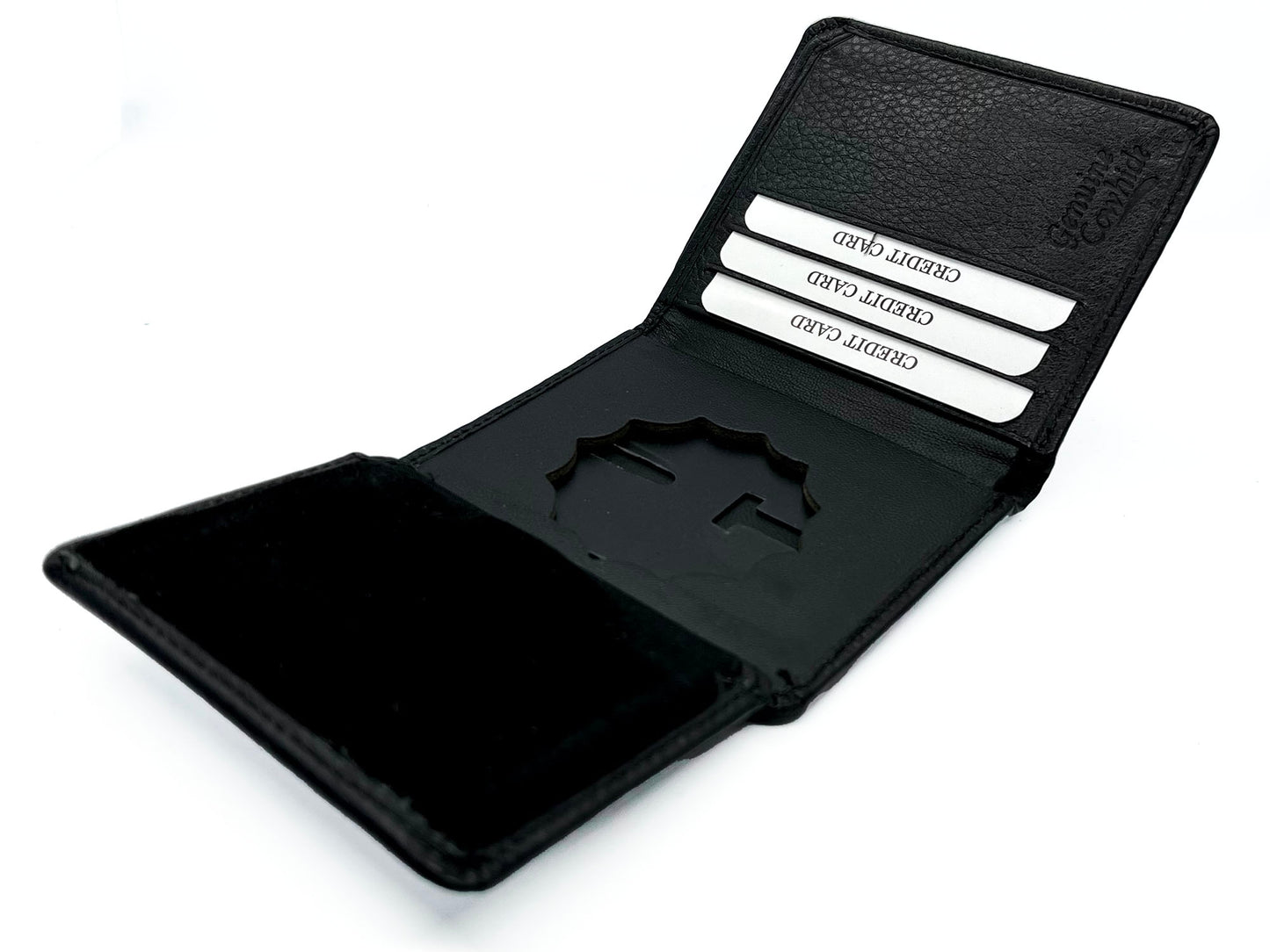 RFID Blocking Black Leather Men's Conceal Carry Badge Wallet License Security 12 Point Star Shield badge