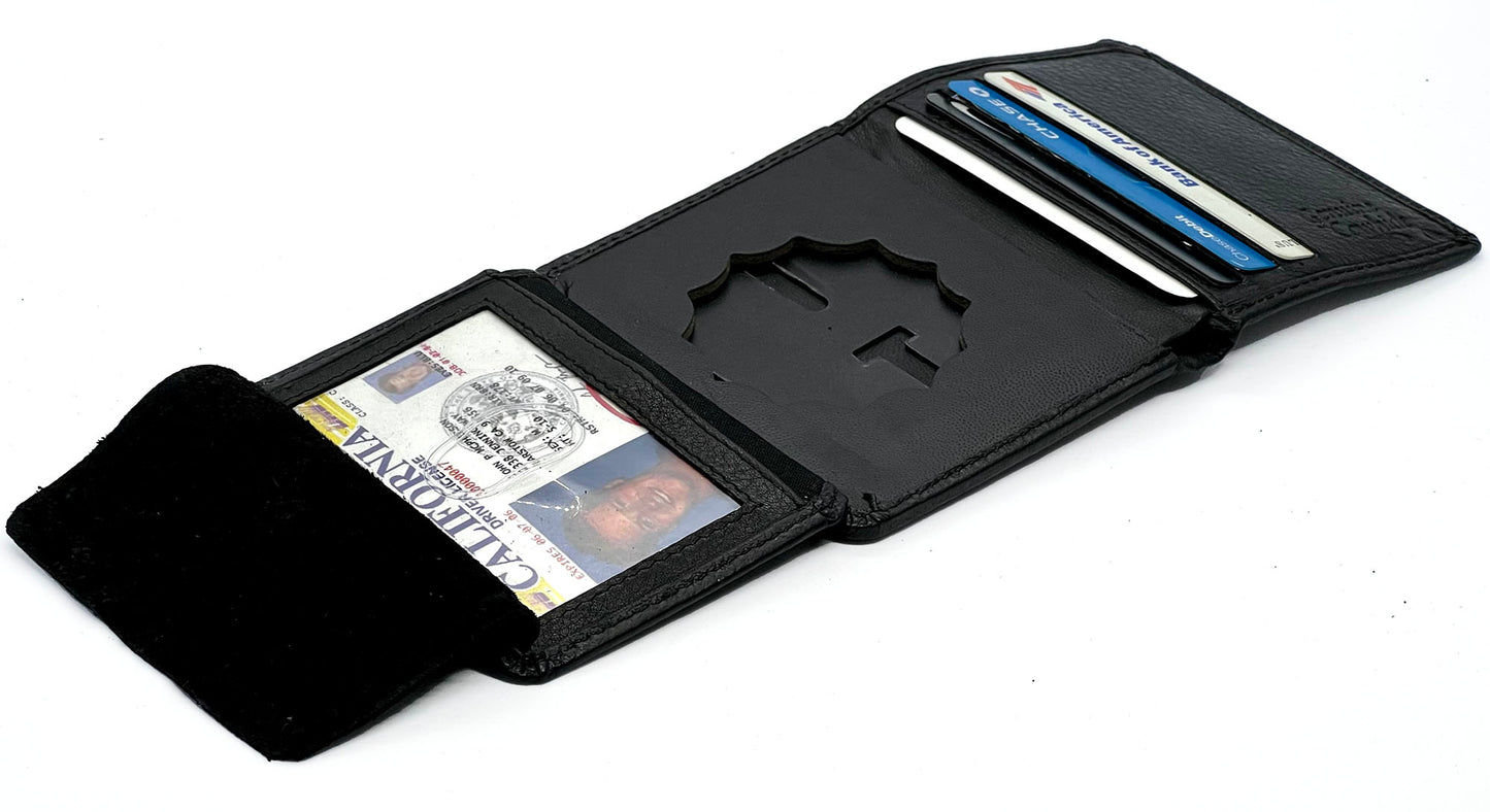 RFID Blocking Black Leather Men's Conceal Carry Badge Wallet License Security 12 Point Star Shield badge