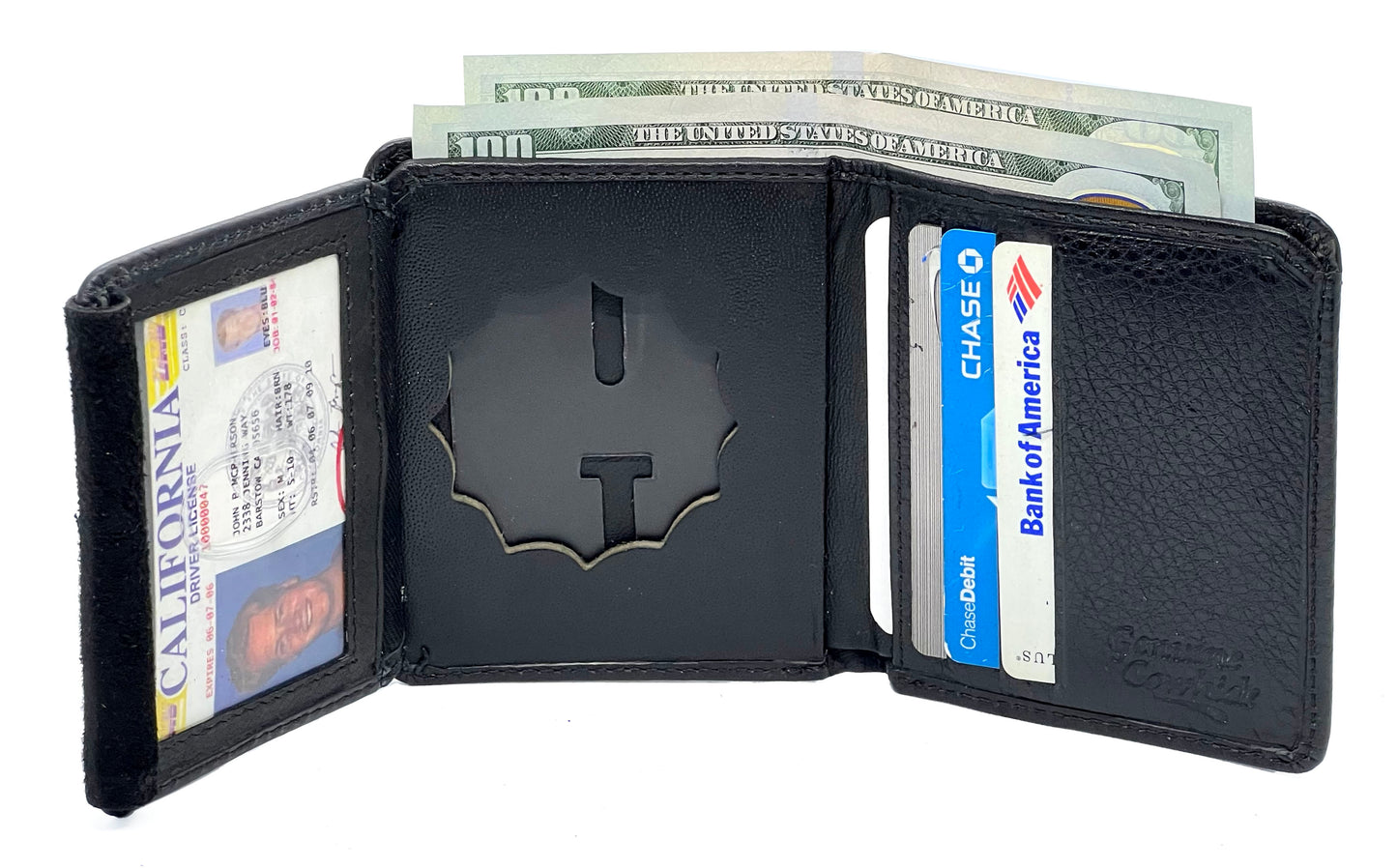 RFID Blocking Black Leather Men's Conceal Carry Badge Wallet License Security 12 Point Star Shield badge
