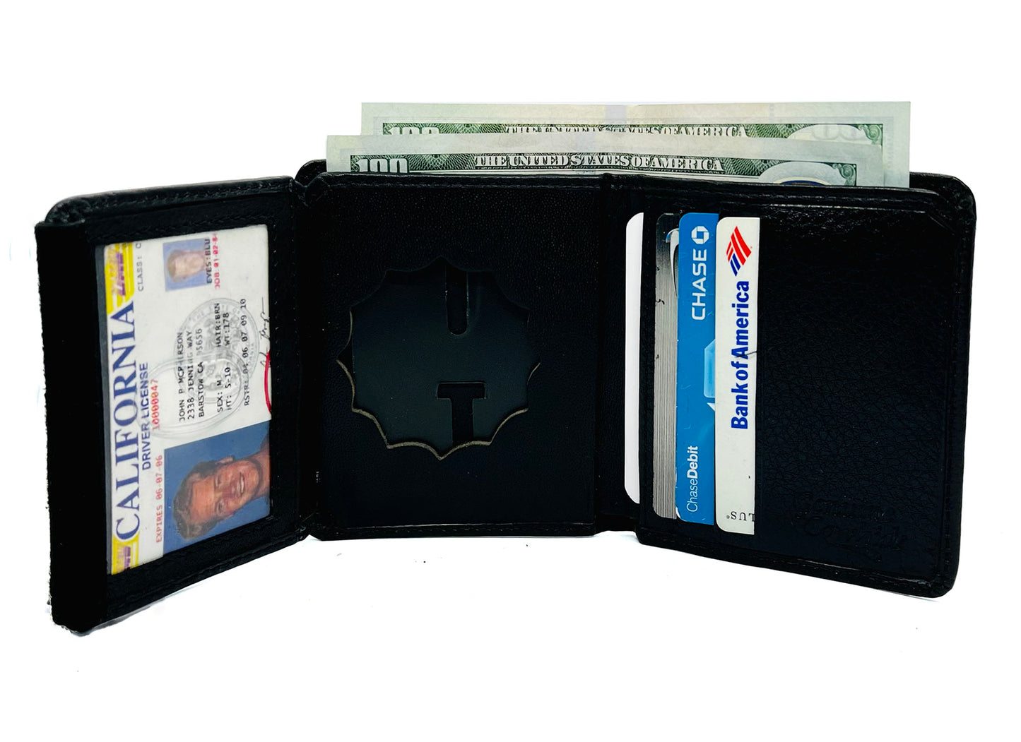 RFID Blocking Black Leather Men's Conceal Carry Badge Wallet License Security 12 Point Star Shield badge