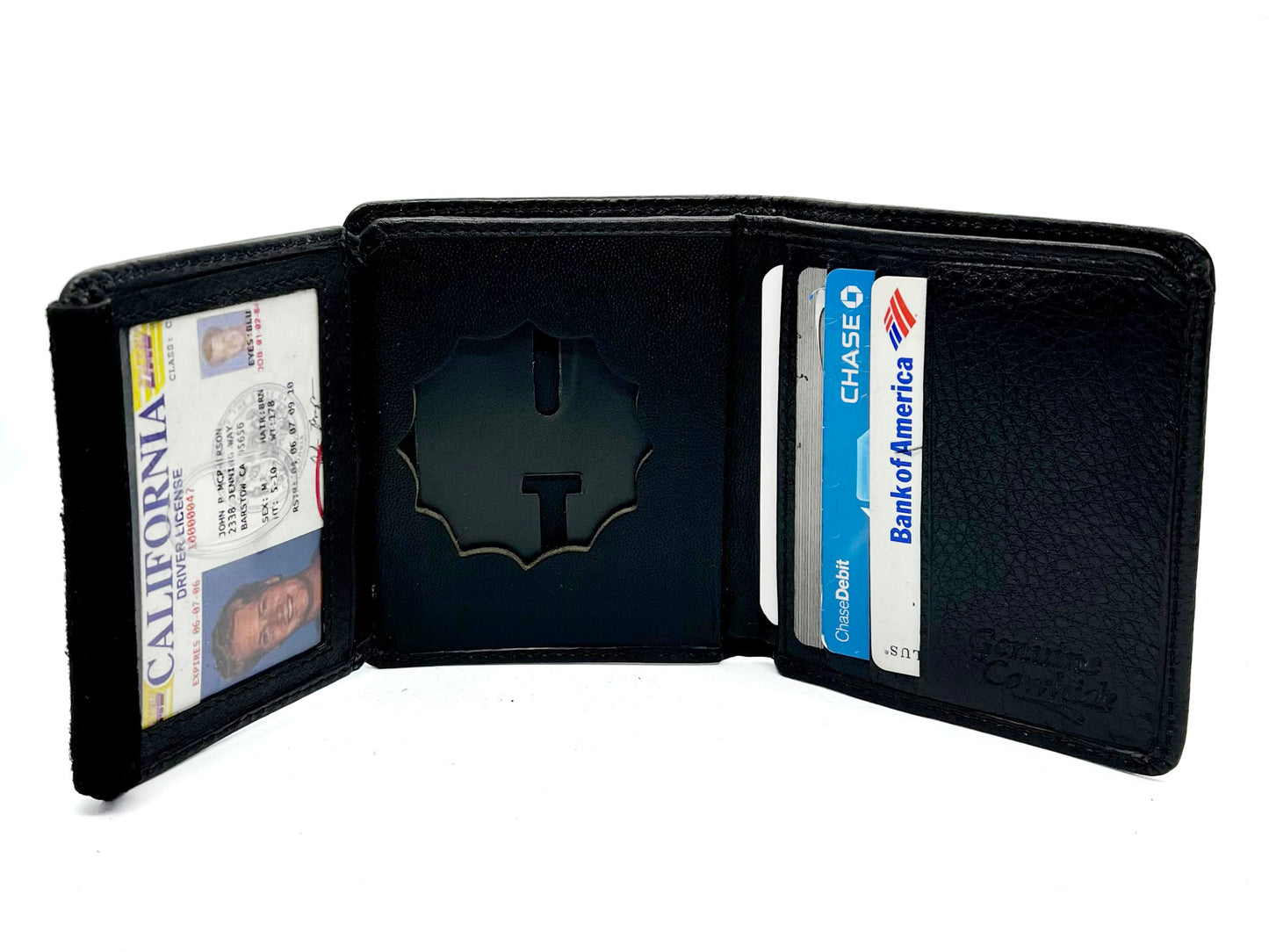 RFID Blocking Black Leather Men's Conceal Carry Badge Wallet License Security 12 Point Star Shield badge