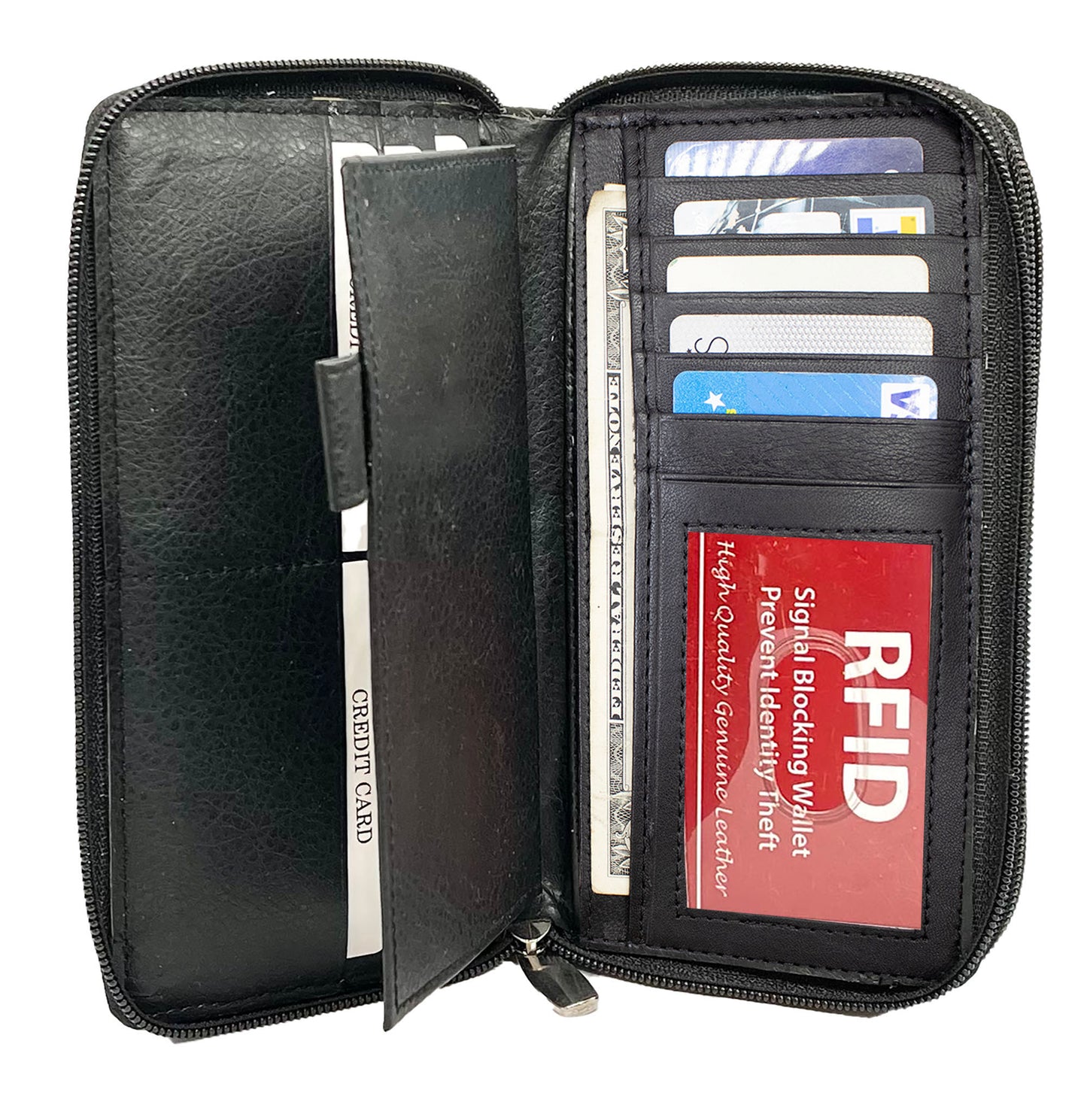RFID Blocking Leather 2 Zip Wallet Women Credit Card Holder Accordion Organizer Wallet