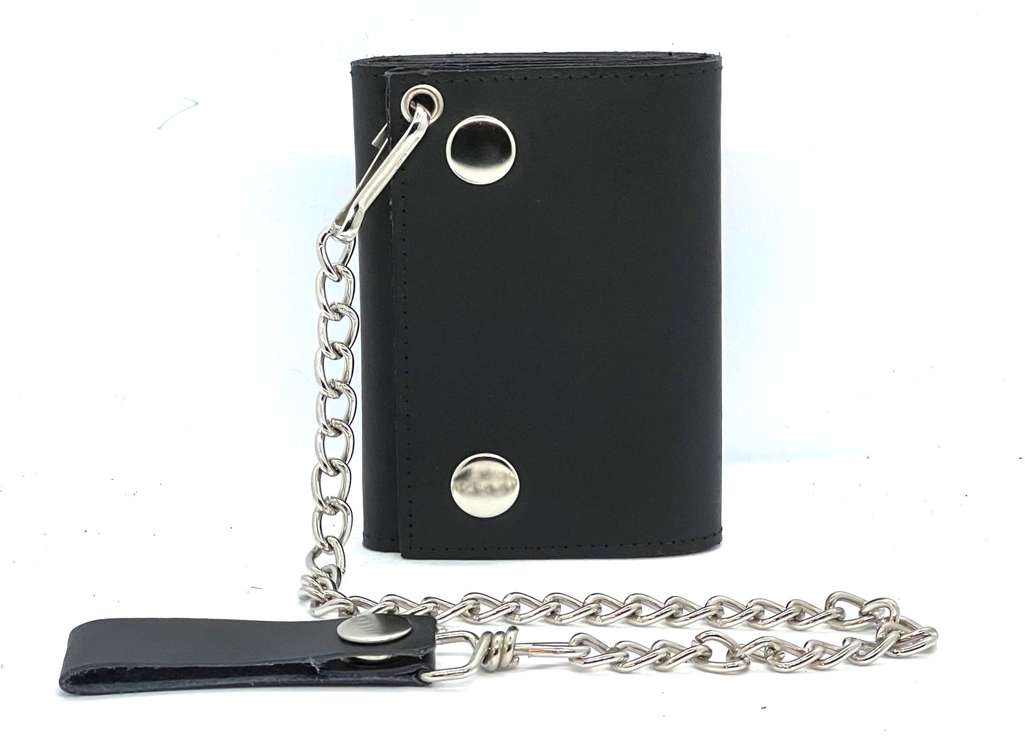 Black Mens Leather Biker's Chain Trifold Wallet Trucker Motorcycle Steel Chain