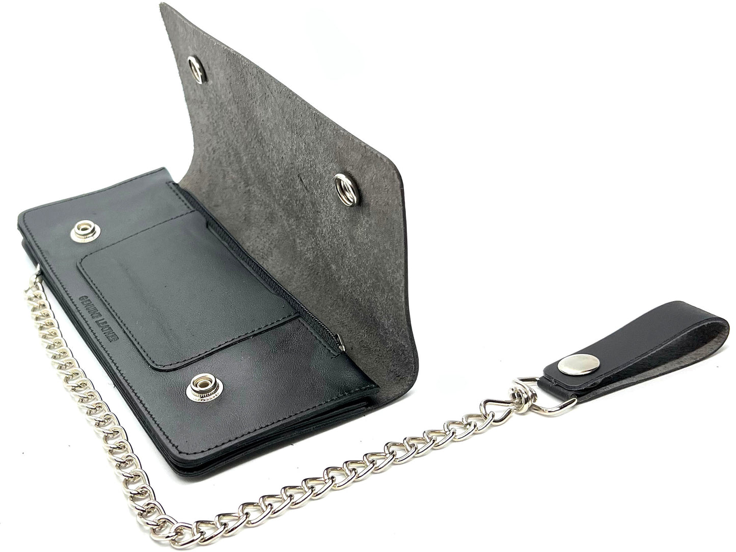 Genuine Leather Men's Biker's Long Wallet Trucker Motorcycle Trucker Steel Chain