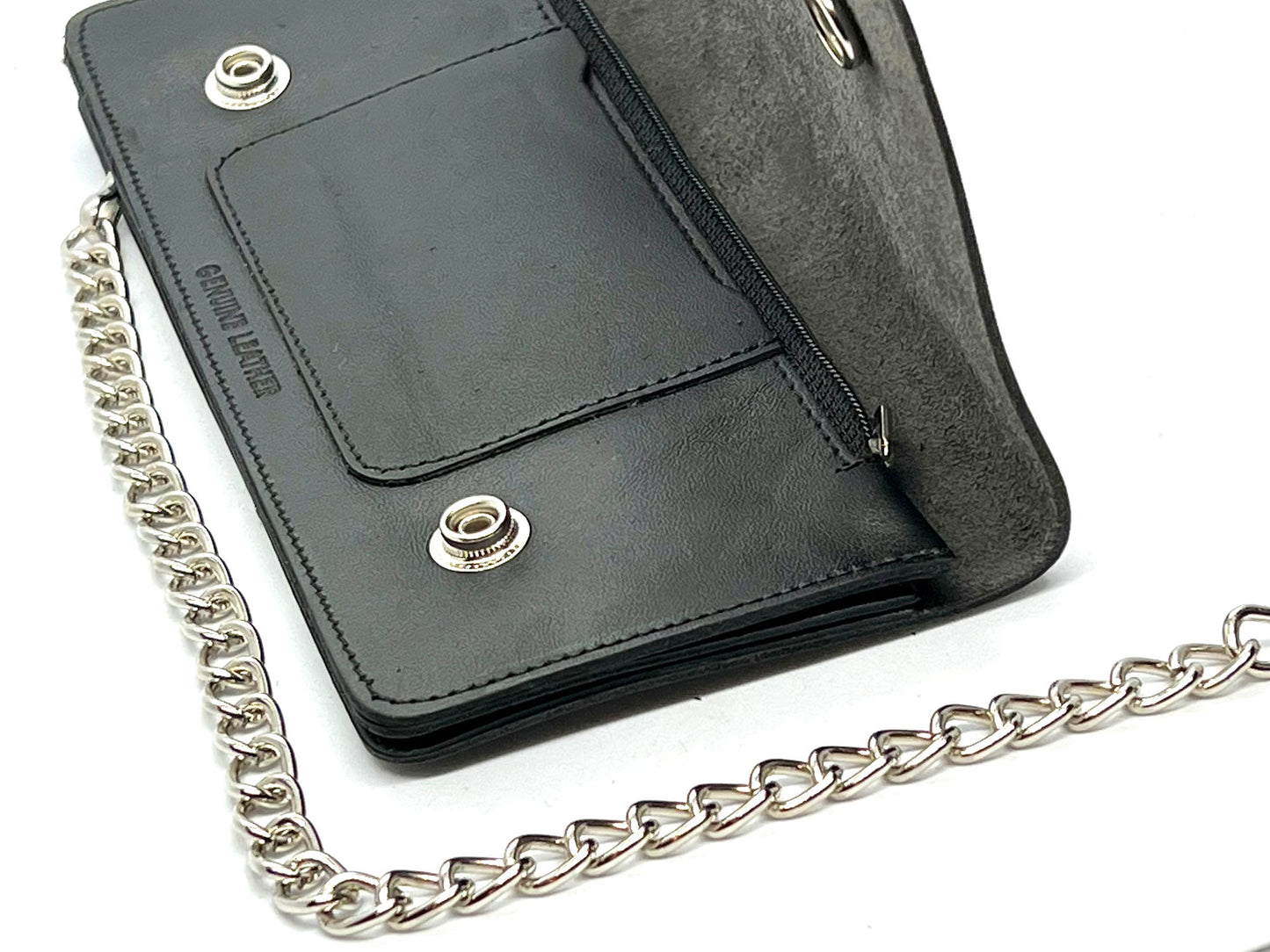 Genuine Leather Men's Biker's Long Wallet Trucker Motorcycle Trucker Steel Chain