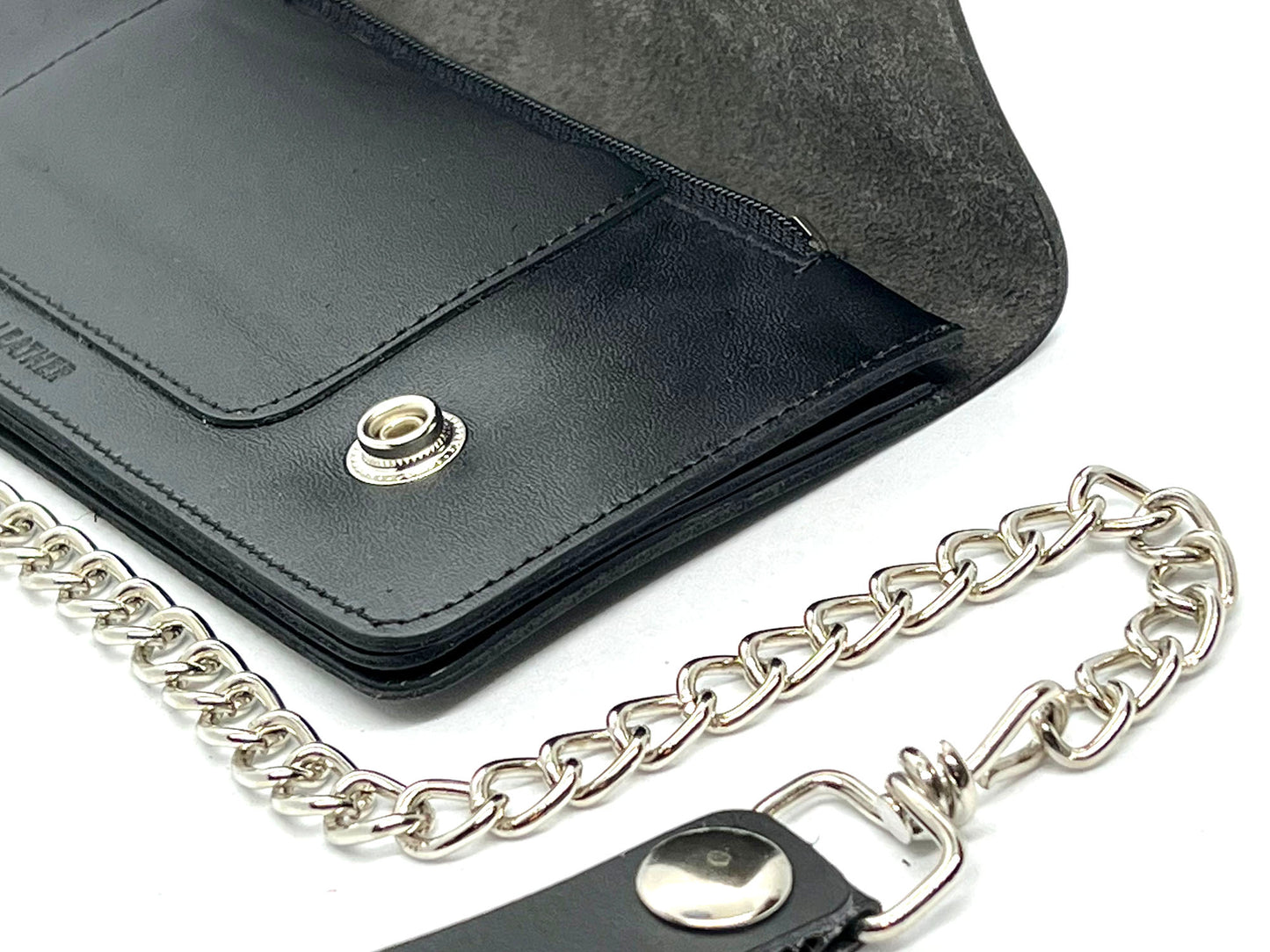 Genuine Leather Men's Biker's Long Wallet Trucker Motorcycle Trucker Steel Chain