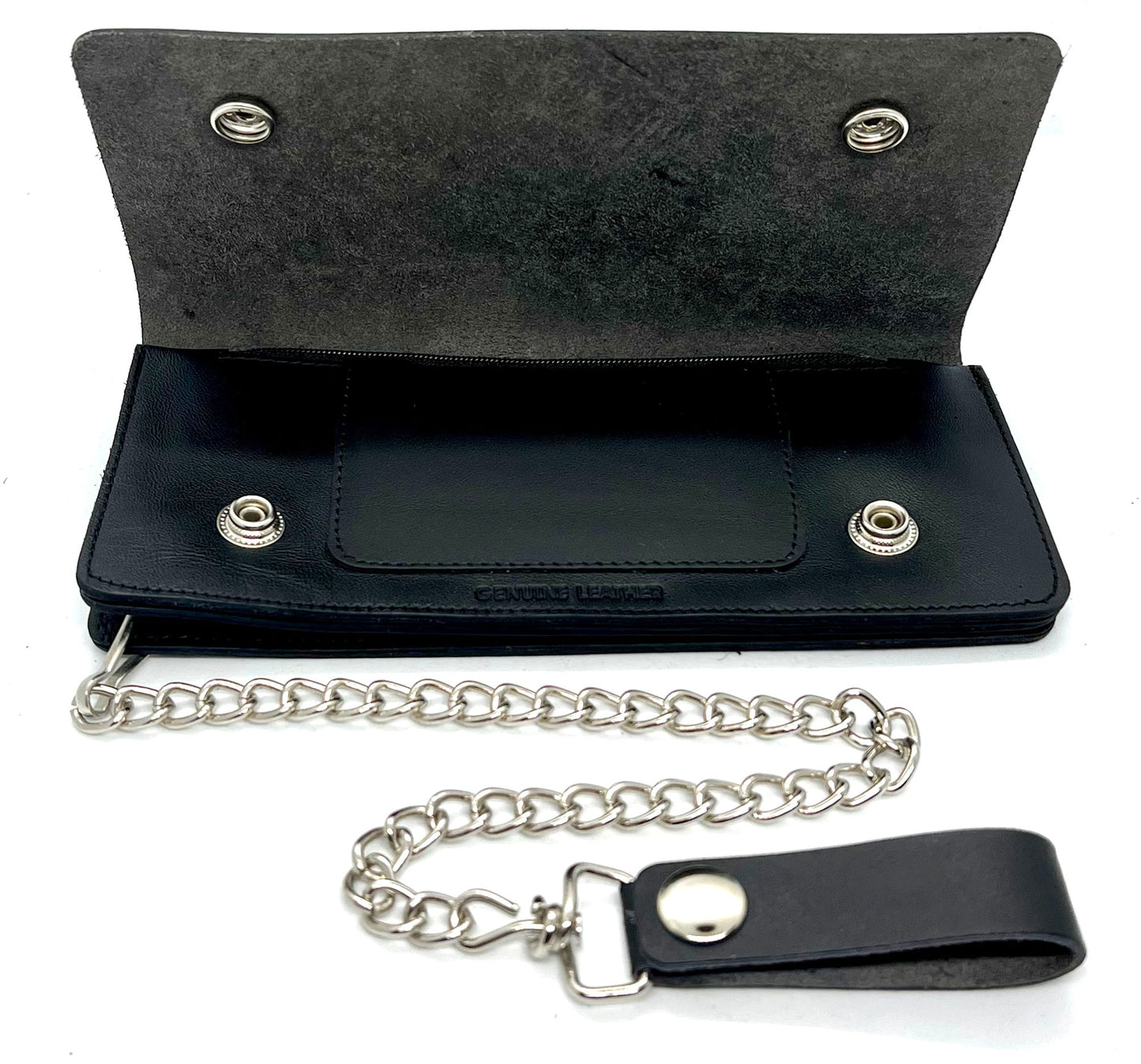 Genuine Leather Men's Biker's Long Wallet Trucker Motorcycle Trucker Steel Chain