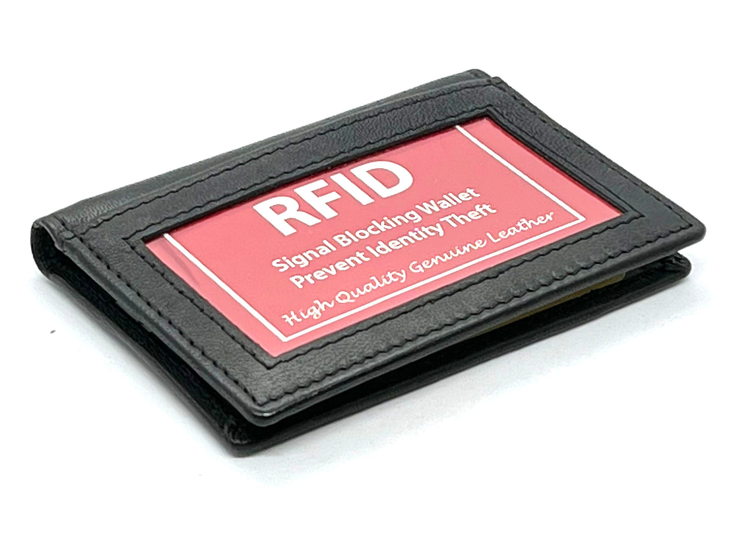 Black Leather Business Credit Card Wallet Pocket Organizer Clear Sleeve Insert