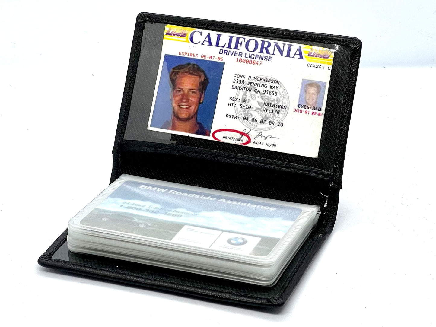 Black Leather Business Credit Card Wallet Pocket Organizer Clear Sleeve Insert
