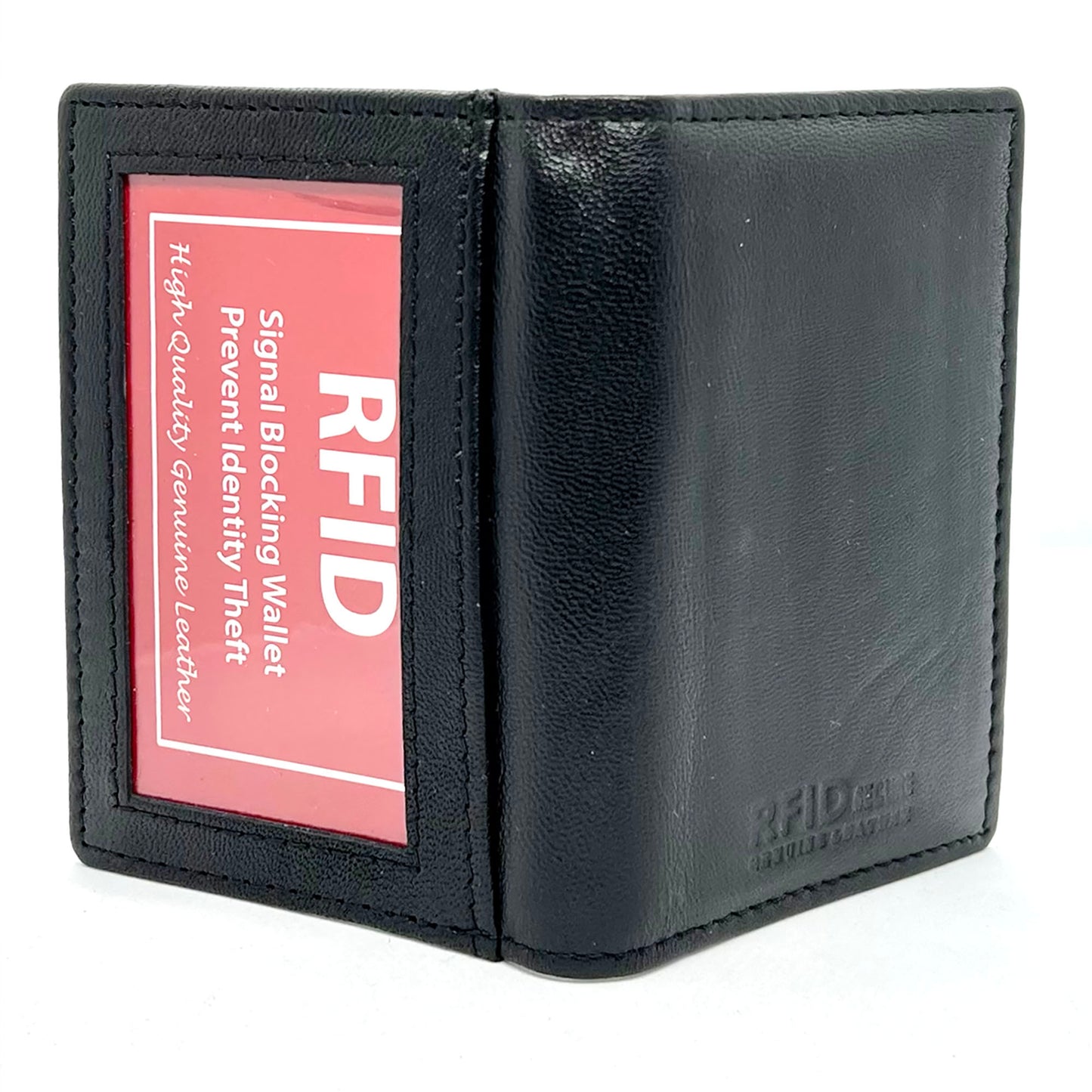 Black Leather Business Credit Card Wallet Pocket Organizer Clear Sleeve Insert