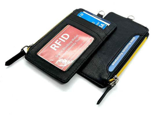 RFID Blocking Genuine Leather Secure Credit Card ID Badge Holder Strap Loop